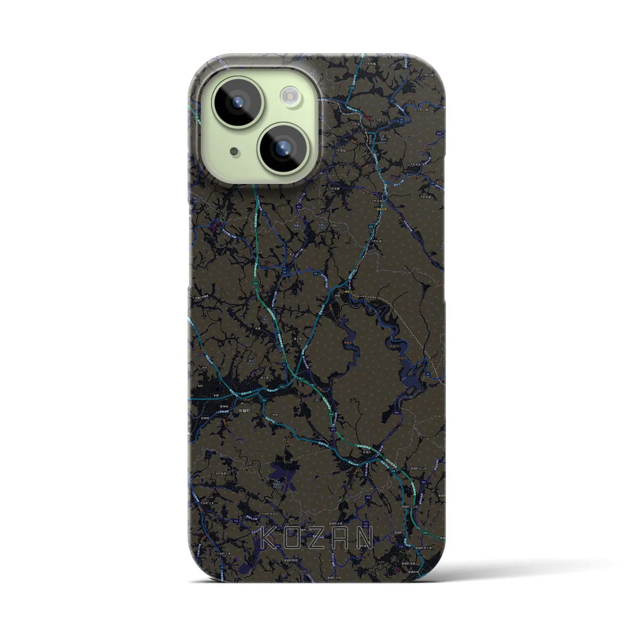 【甲山】地図柄iPhoneケース（バックカバータイプ・ブラック）iPhone 15 用
