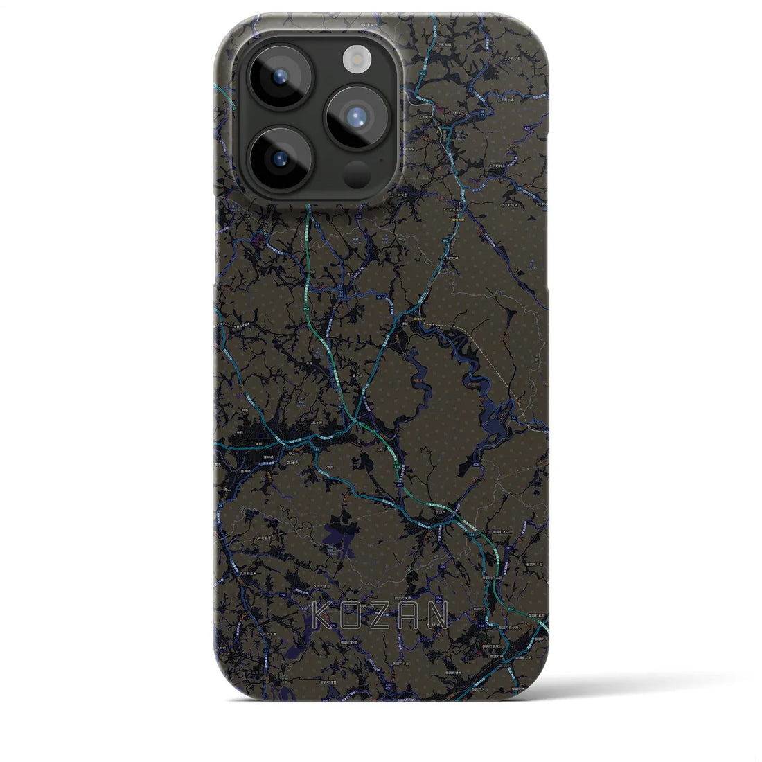 【甲山】地図柄iPhoneケース（バックカバータイプ・ブラック）iPhone 15 Pro Max 用