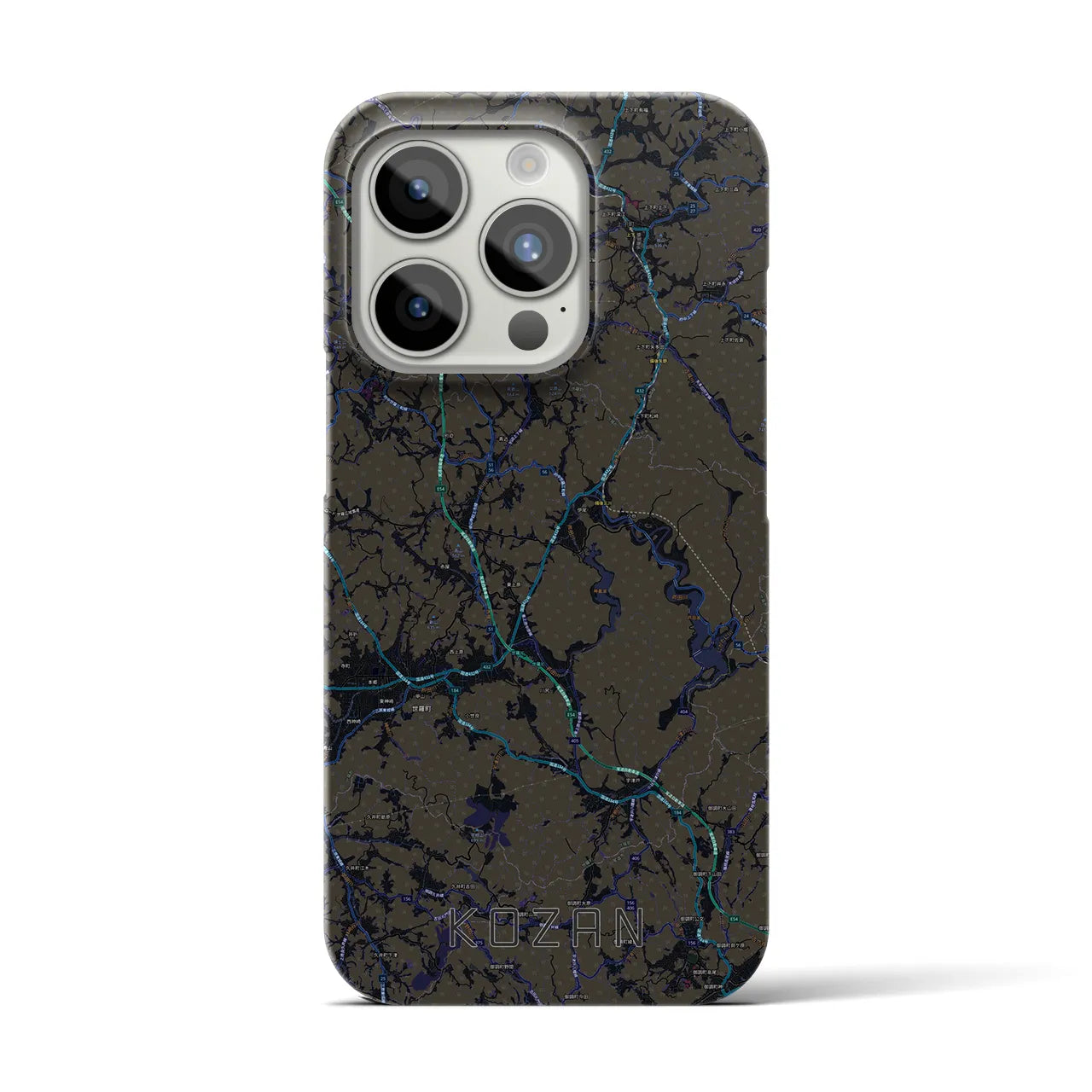 【甲山】地図柄iPhoneケース（バックカバータイプ・ブラック）iPhone 15 Pro 用