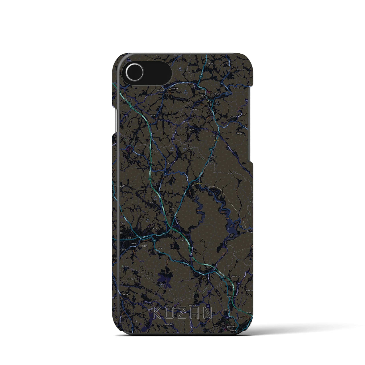 【甲山】地図柄iPhoneケース（バックカバータイプ・ブラック）iPhone SE（第3 / 第2世代） / 8 / 7 / 6s / 6 用