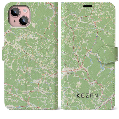 【甲山（広島県）】地図柄iPhoneケース（手帳タイプ）ナチュラル・iPhone 15 Plus 用