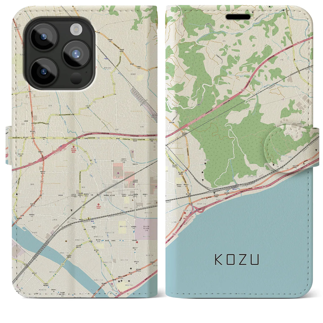 【国府津】地図柄iPhoneケース（手帳両面タイプ・ナチュラル）iPhone 15 Pro Max 用