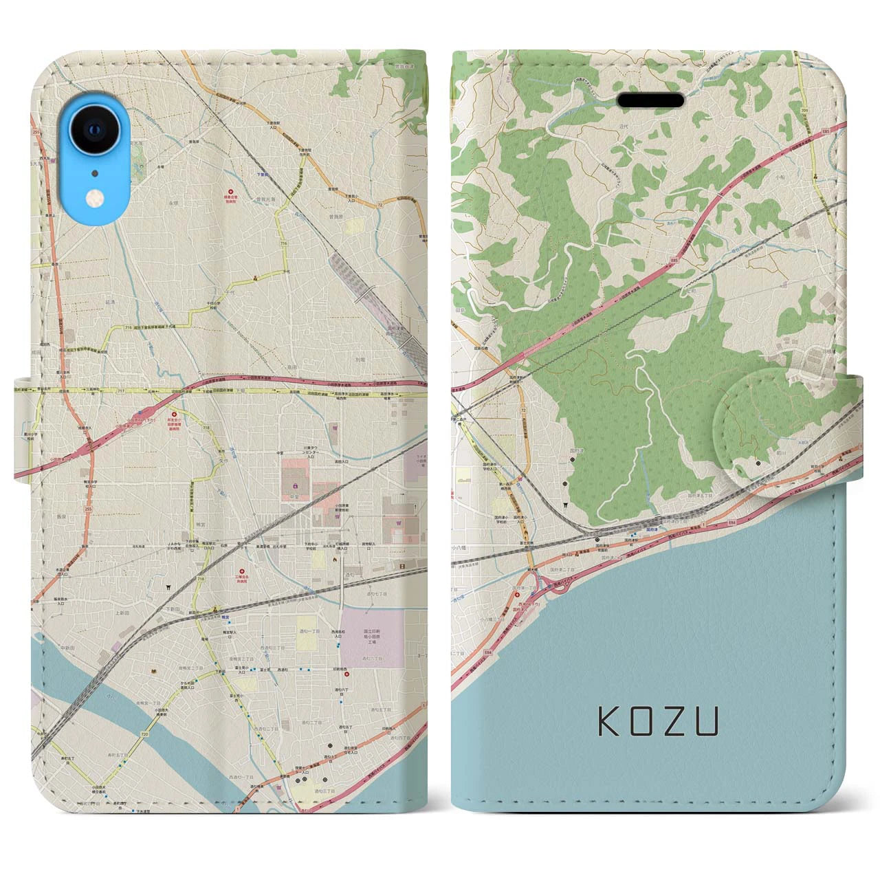 【国府津】地図柄iPhoneケース（手帳両面タイプ・ナチュラル）iPhone XR 用