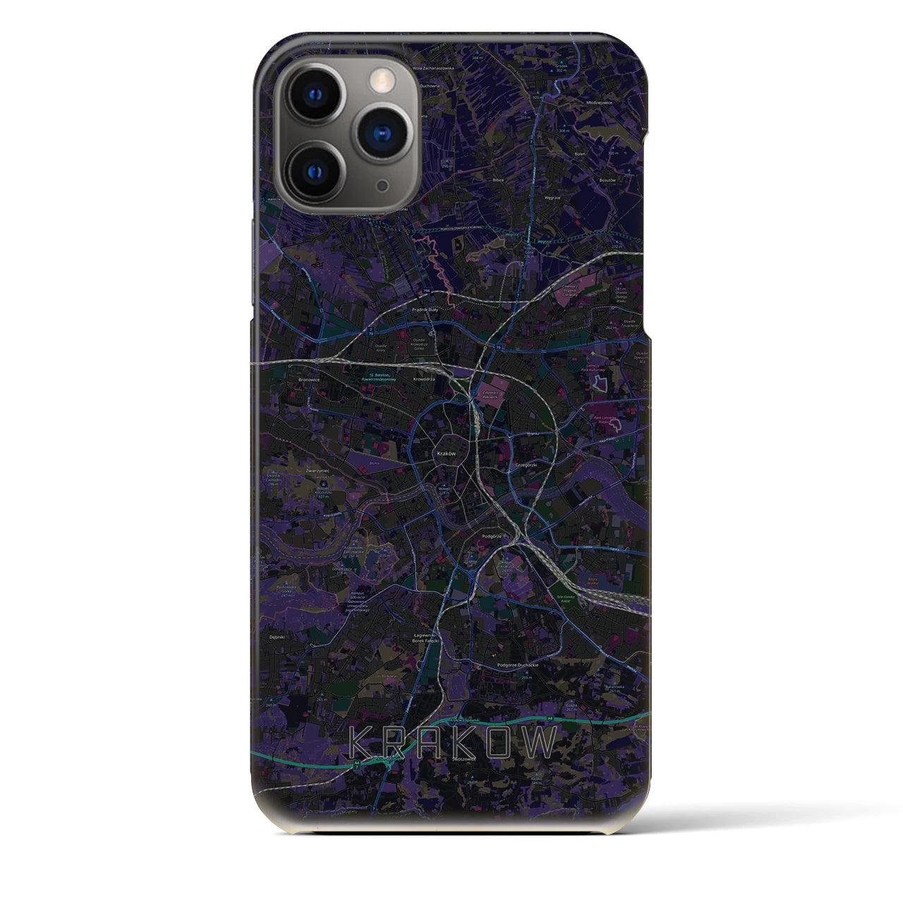 【クラクフ】地図柄iPhoneケース（バックカバータイプ・ブラック）iPhone 11 Pro Max 用