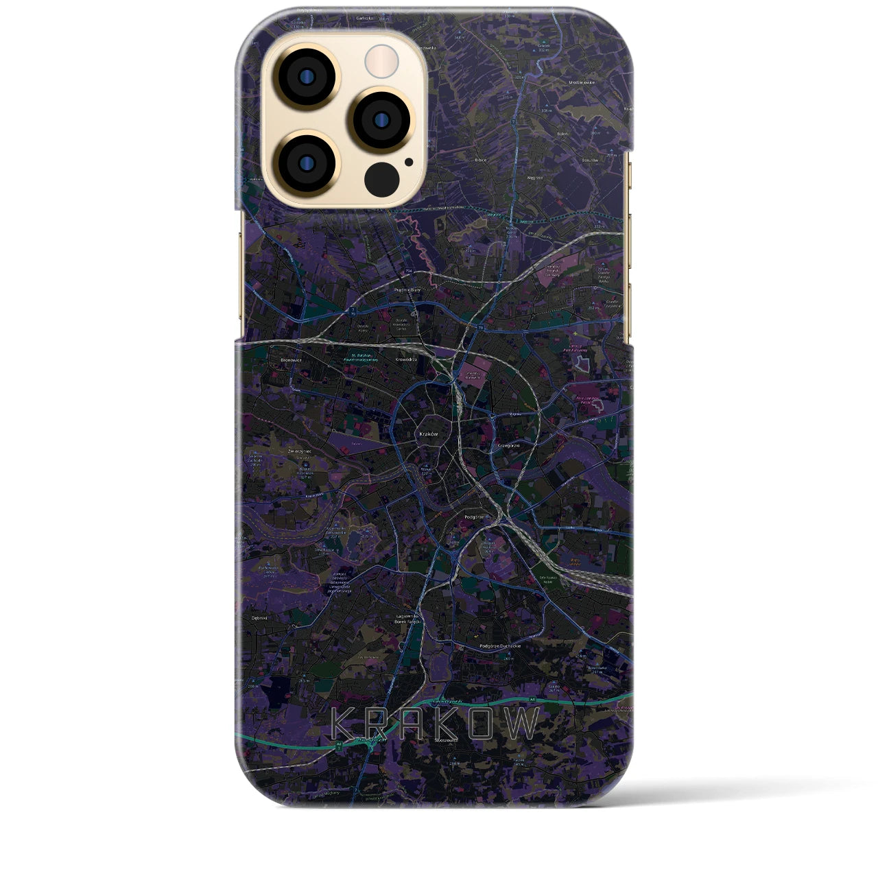 【クラクフ】地図柄iPhoneケース（バックカバータイプ・ブラック）iPhone 12 Pro Max 用