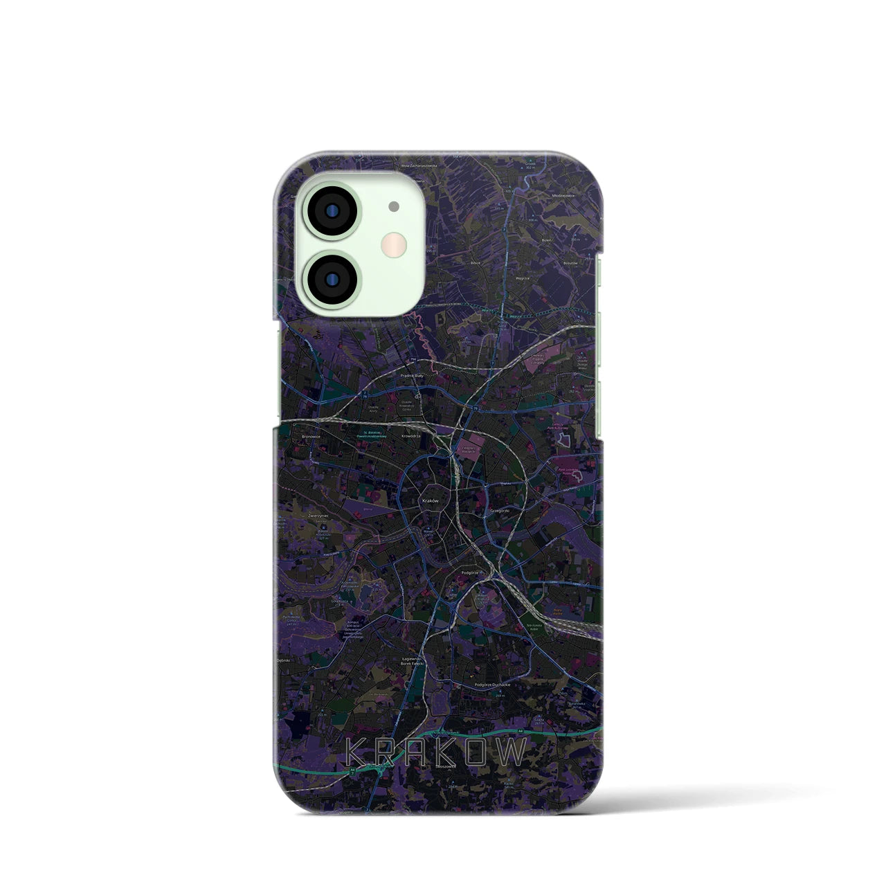 【クラクフ】地図柄iPhoneケース（バックカバータイプ・ブラック）iPhone 12 mini 用