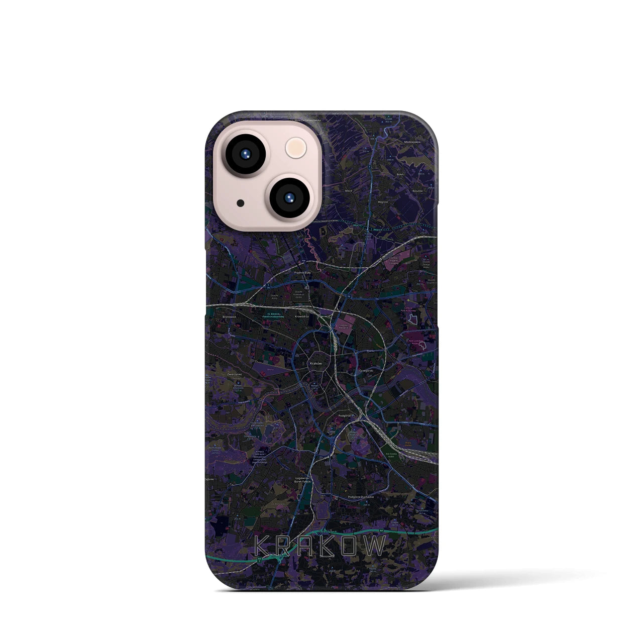 【クラクフ】地図柄iPhoneケース（バックカバータイプ・ブラック）iPhone 13 mini 用