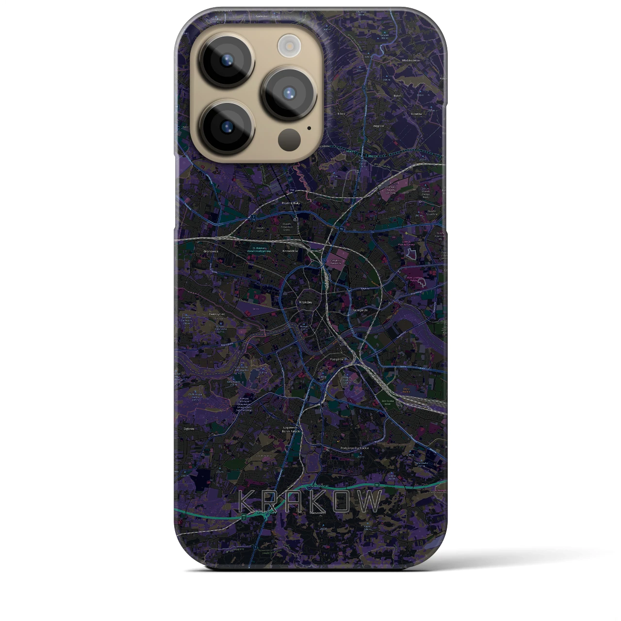 【クラクフ】地図柄iPhoneケース（バックカバータイプ・ブラック）iPhone 14 Pro Max 用
