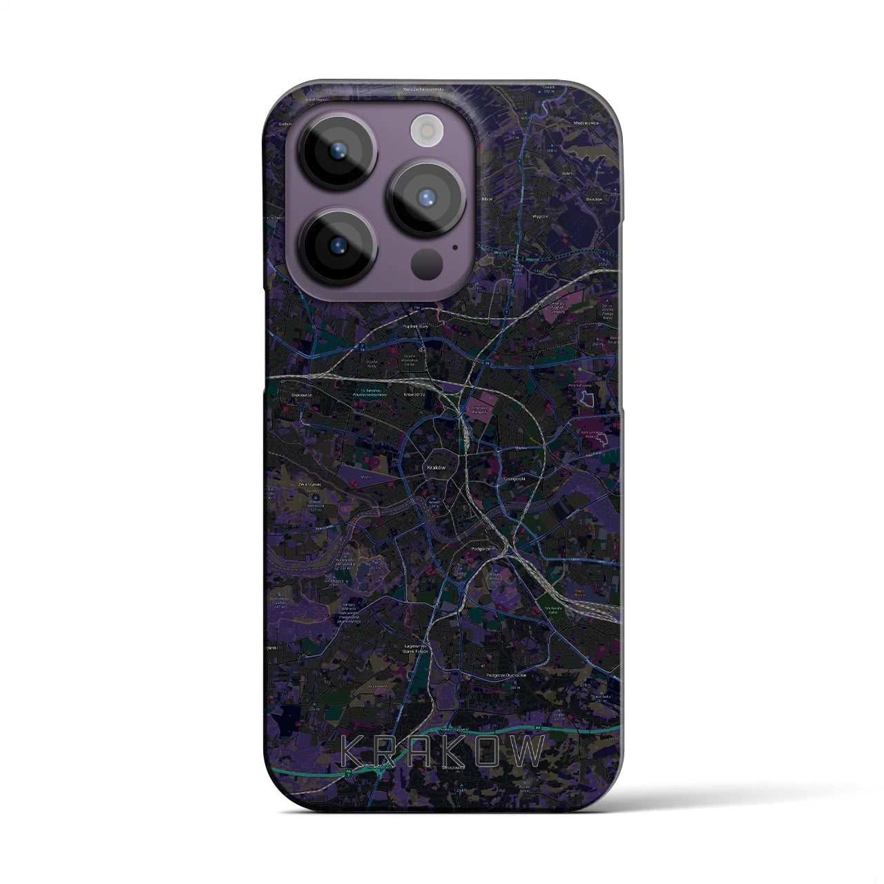 【クラクフ】地図柄iPhoneケース（バックカバータイプ・ブラック）iPhone 14 Pro 用