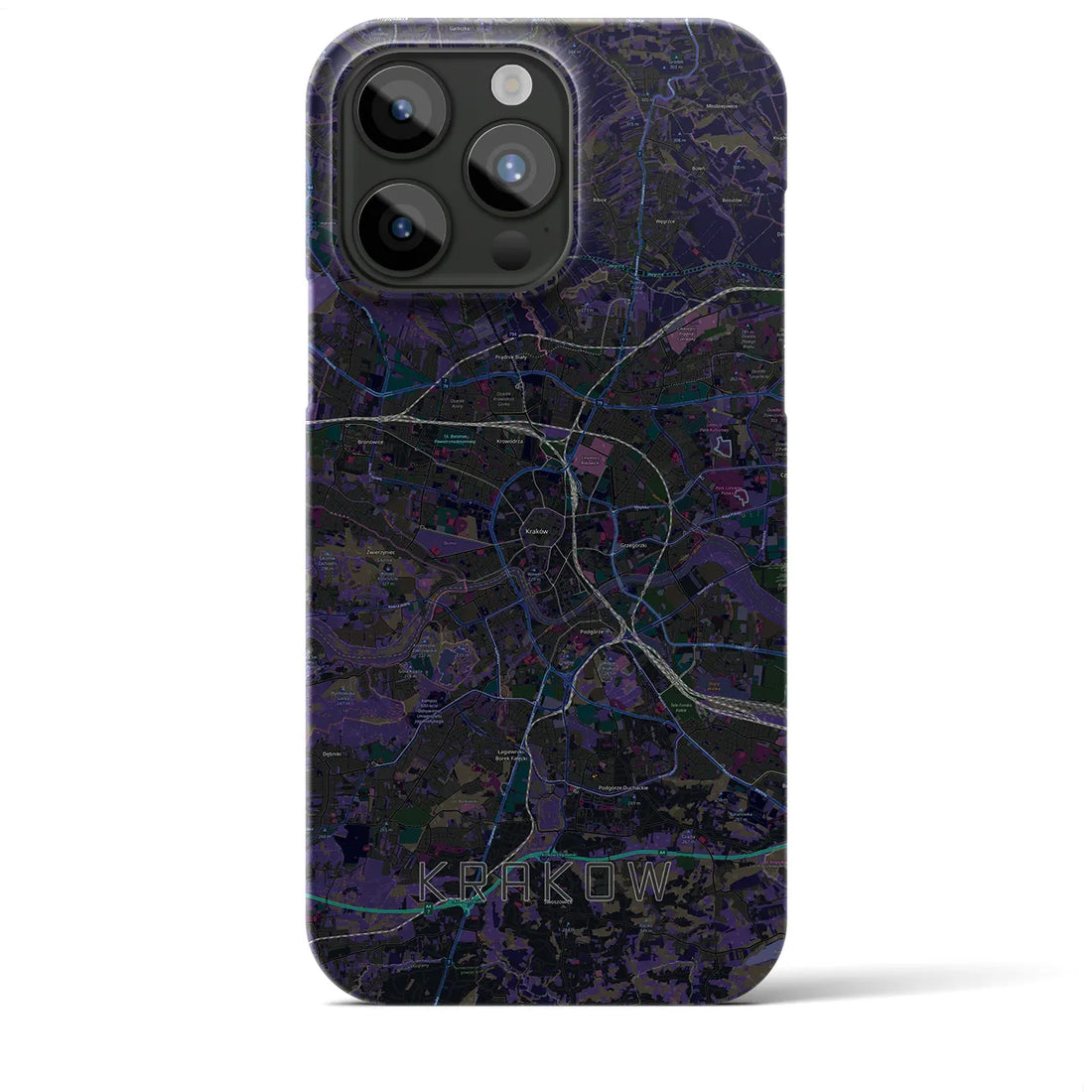 【クラクフ】地図柄iPhoneケース（バックカバータイプ・ブラック）iPhone 15 Pro Max 用