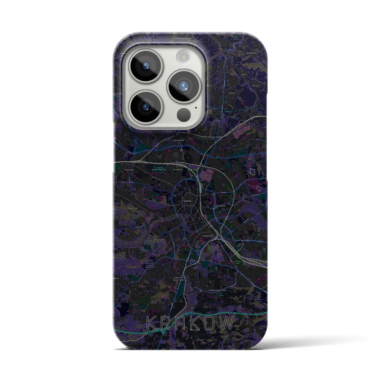 【クラクフ】地図柄iPhoneケース（バックカバータイプ・ブラック）iPhone 15 Pro 用