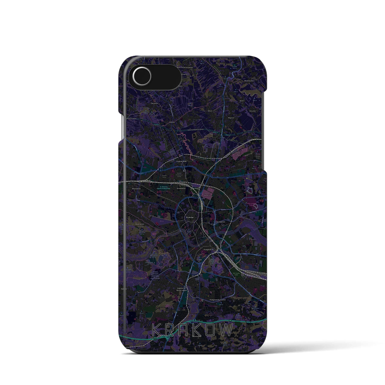 【クラクフ】地図柄iPhoneケース（バックカバータイプ・ブラック）iPhone SE（第3 / 第2世代） / 8 / 7 / 6s / 6 用