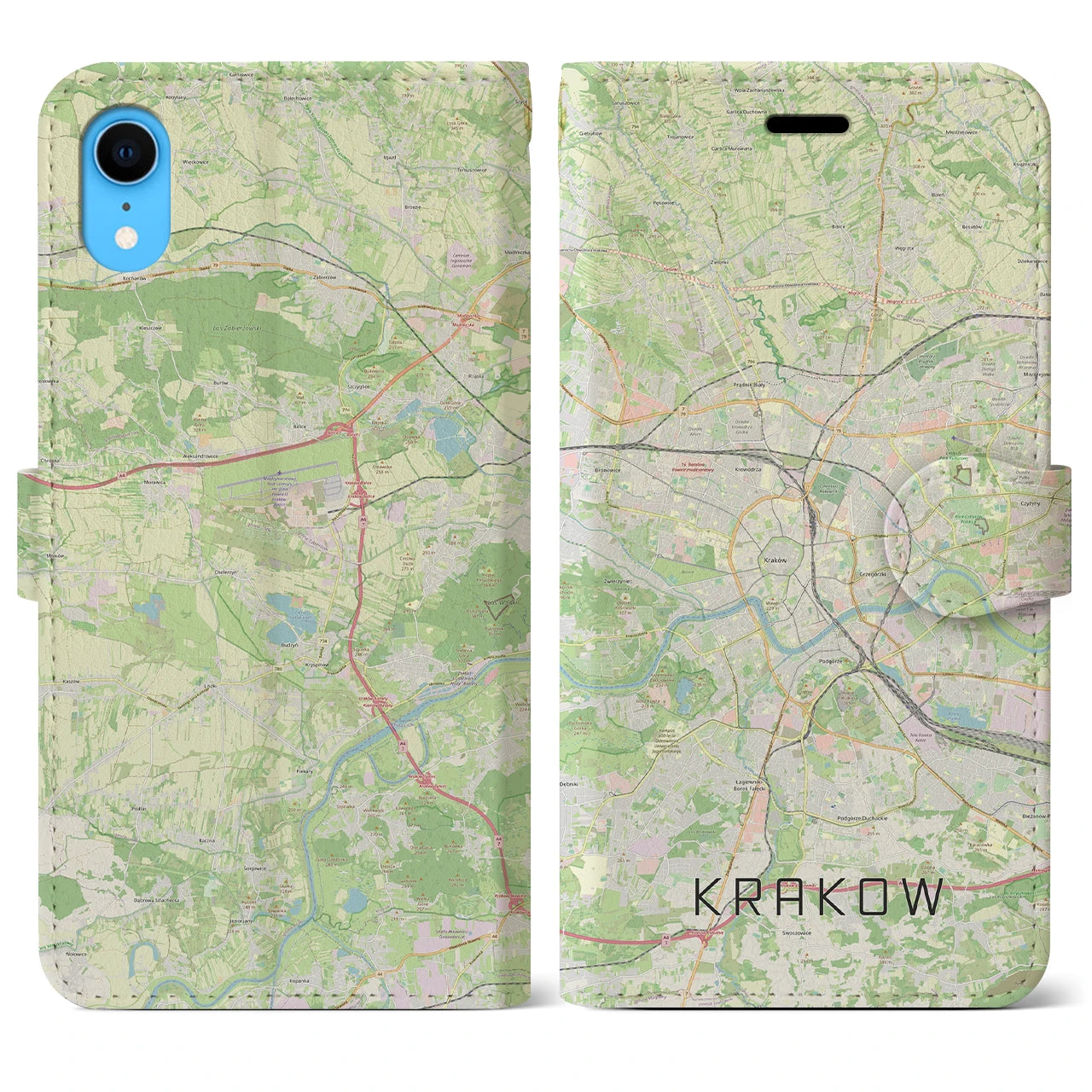 【クラクフ】地図柄iPhoneケース（手帳両面タイプ・ナチュラル）iPhone XR 用