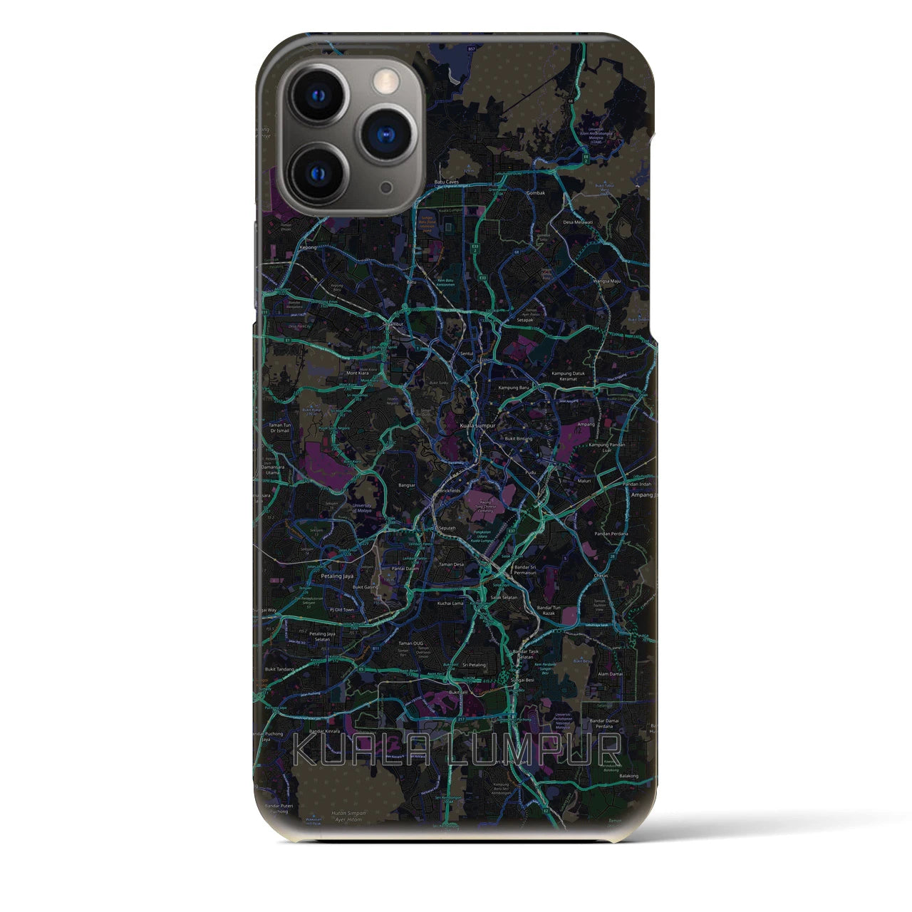 【クアラルンプール】地図柄iPhoneケース（バックカバータイプ・ブラック）iPhone 11 Pro Max 用