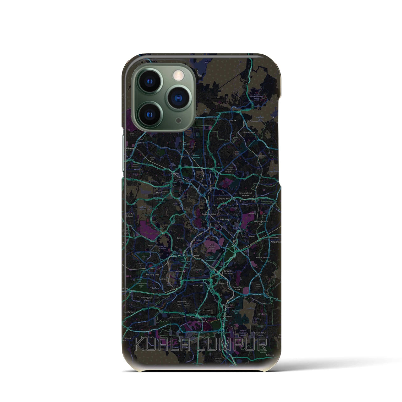 【クアラルンプール】地図柄iPhoneケース（バックカバータイプ・ブラック）iPhone 11 Pro 用