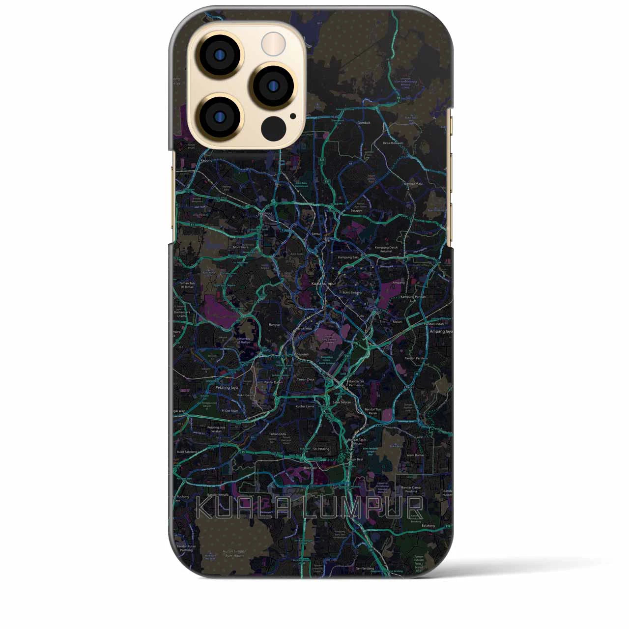 【クアラルンプール】地図柄iPhoneケース（バックカバータイプ・ブラック）iPhone 12 Pro Max 用