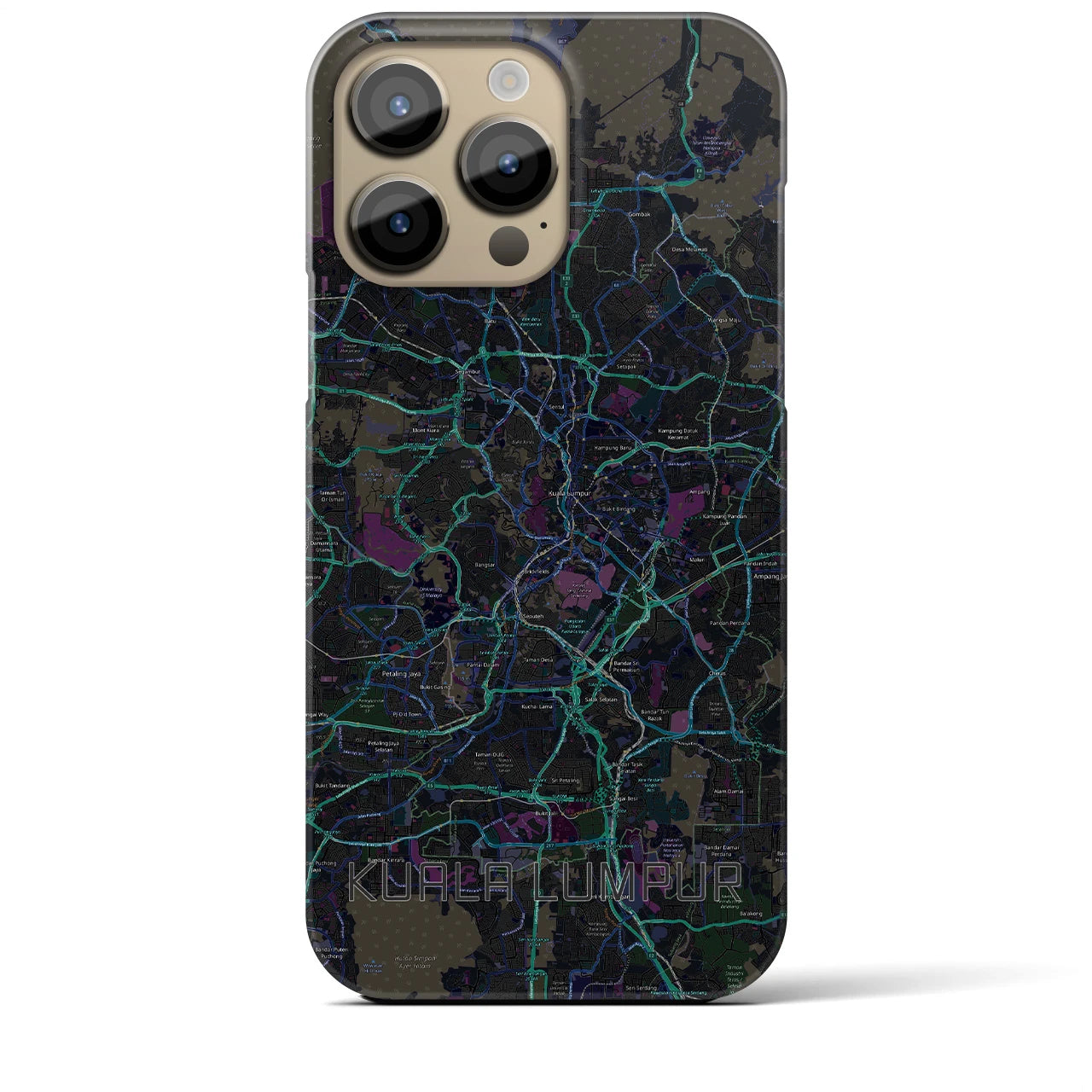 【クアラルンプール】地図柄iPhoneケース（バックカバータイプ・ブラック）iPhone 14 Pro Max 用
