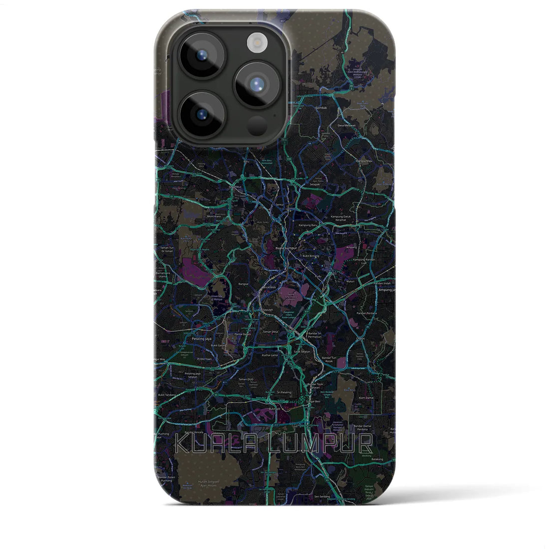 【クアラルンプール】地図柄iPhoneケース（バックカバータイプ・ブラック）iPhone 15 Pro Max 用