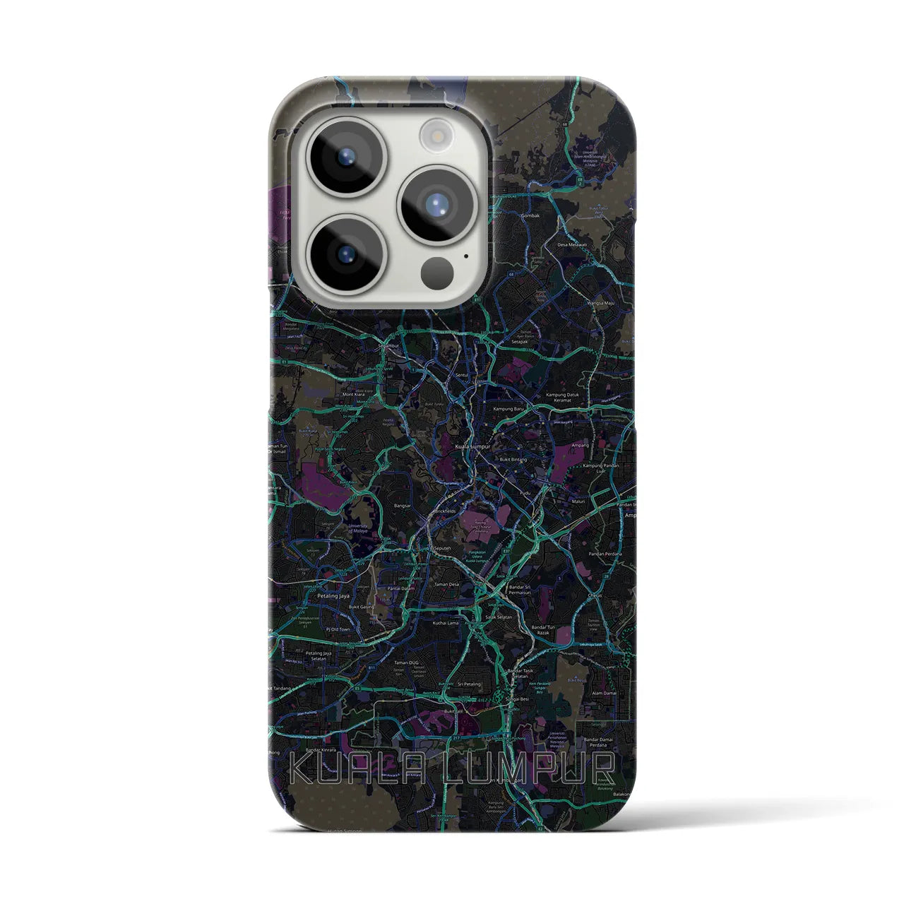 【クアラルンプール】地図柄iPhoneケース（バックカバータイプ・ブラック）iPhone 15 Pro 用