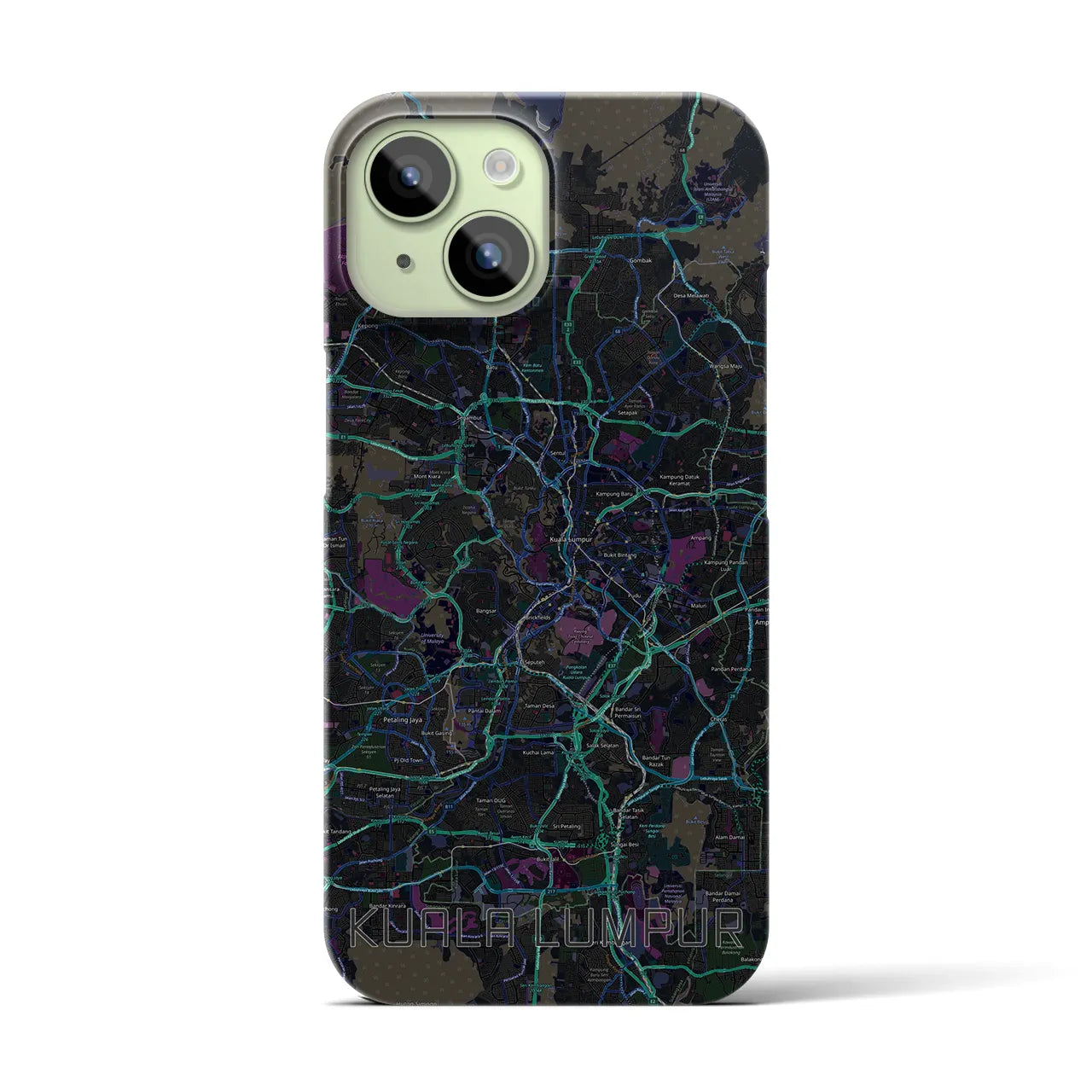 【クアラルンプール】地図柄iPhoneケース（バックカバータイプ・ブラック）iPhone 15 用