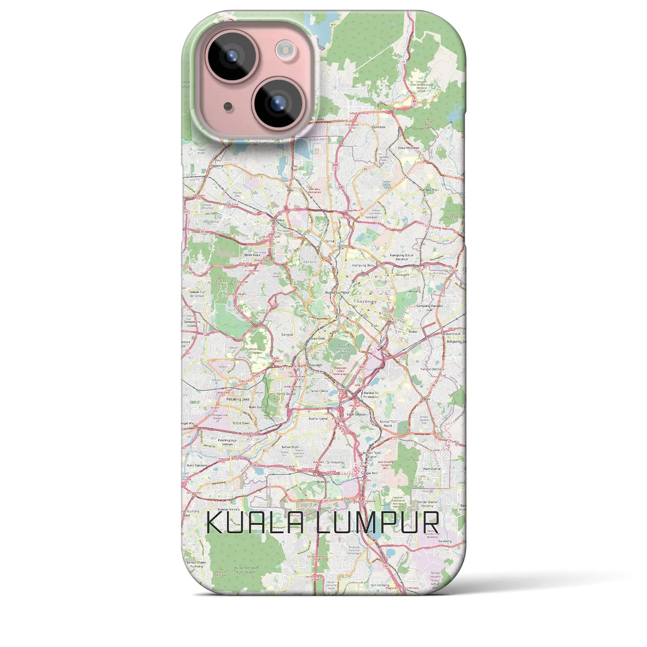 【クアラルンプール】地図柄iPhoneケース（バックカバータイプ・ナチュラル）iPhone 15 Plus 用