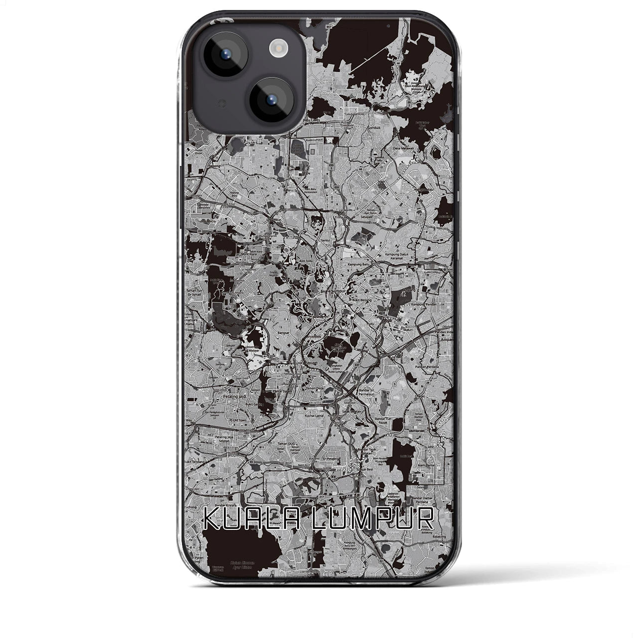 【クアラルンプール】地図柄iPhoneケース（クリアタイプ・モノトーン）iPhone 14 Plus 用