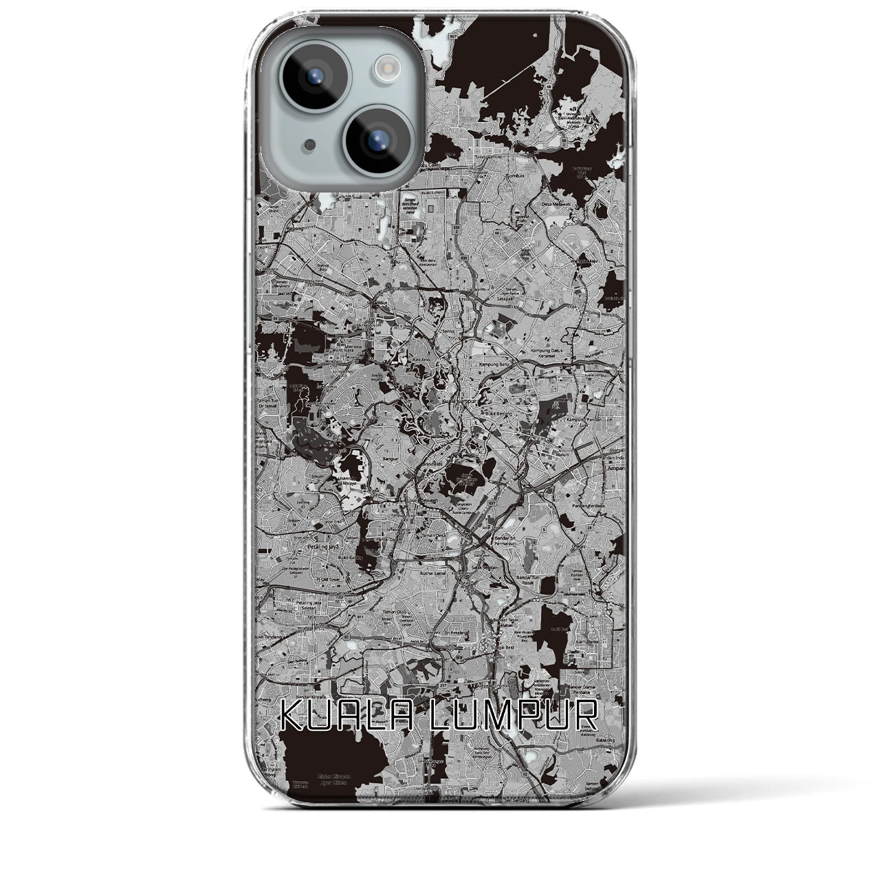 【クアラルンプール】地図柄iPhoneケース（クリアタイプ・モノトーン）iPhone 15 Plus 用