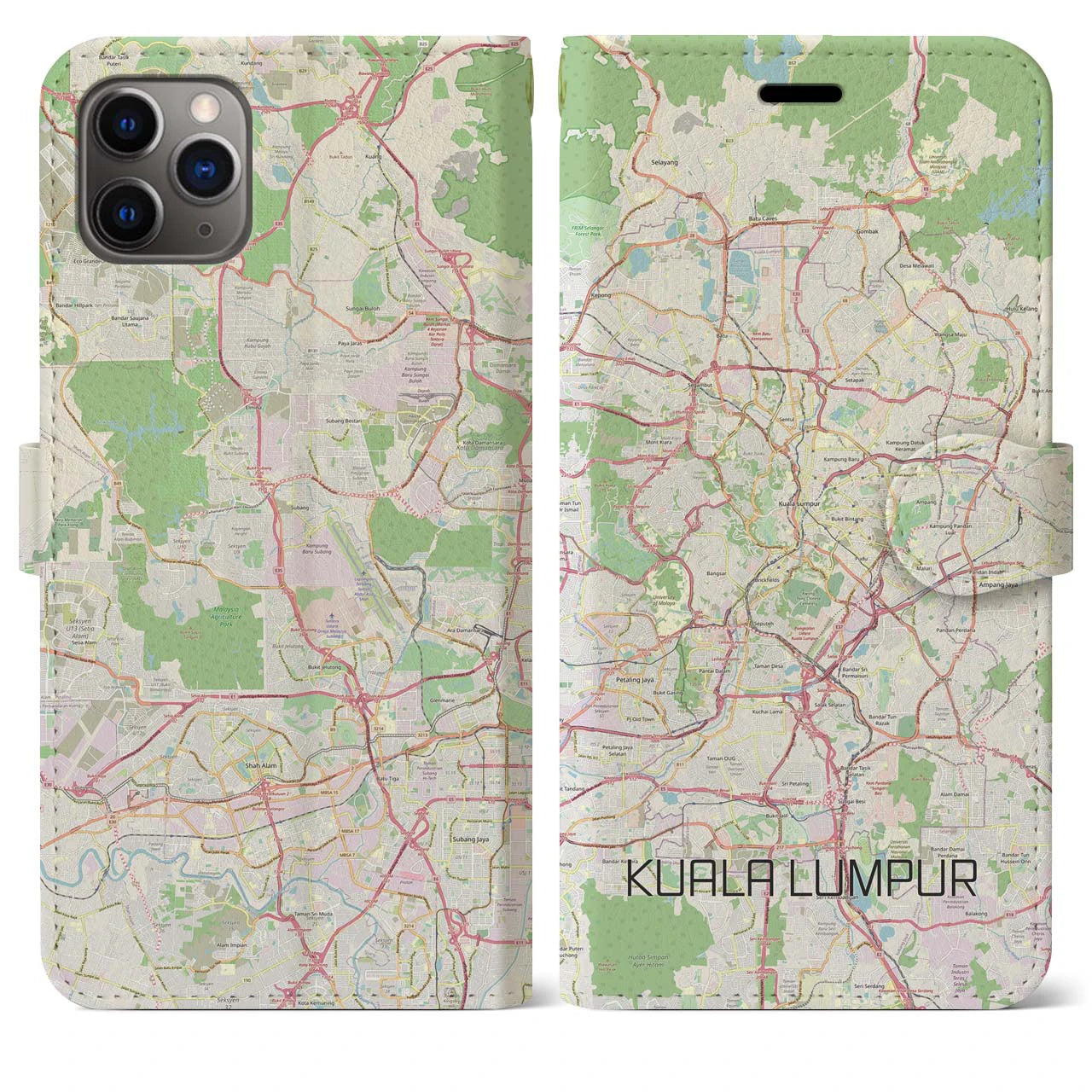 【クアラルンプール】地図柄iPhoneケース（手帳両面タイプ・ナチュラル）iPhone 11 Pro Max 用