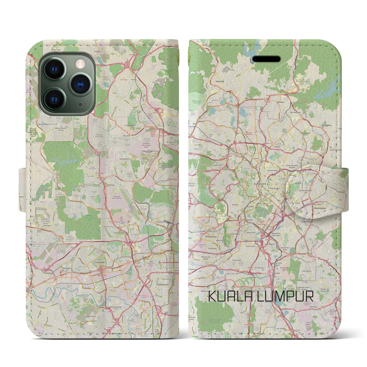 【クアラルンプール】地図柄iPhoneケース（手帳両面タイプ・ナチュラル）iPhone 11 Pro 用
