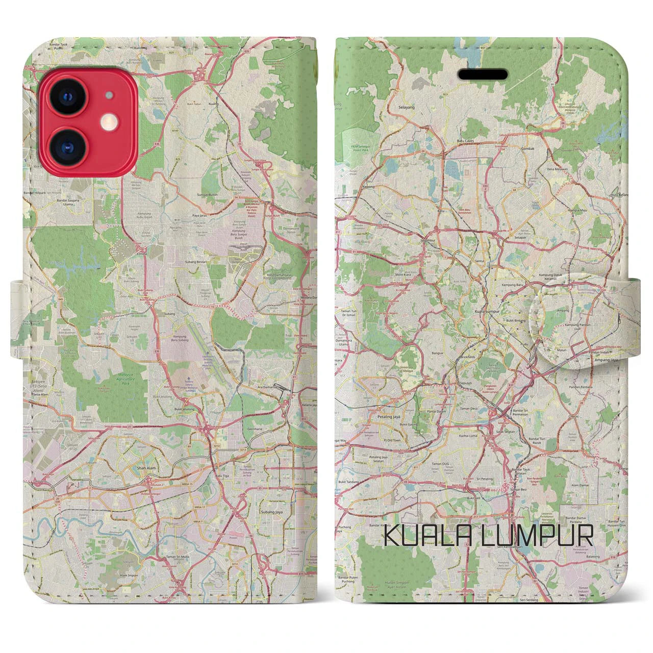 【クアラルンプール】地図柄iPhoneケース（手帳両面タイプ・ナチュラル）iPhone 11 用