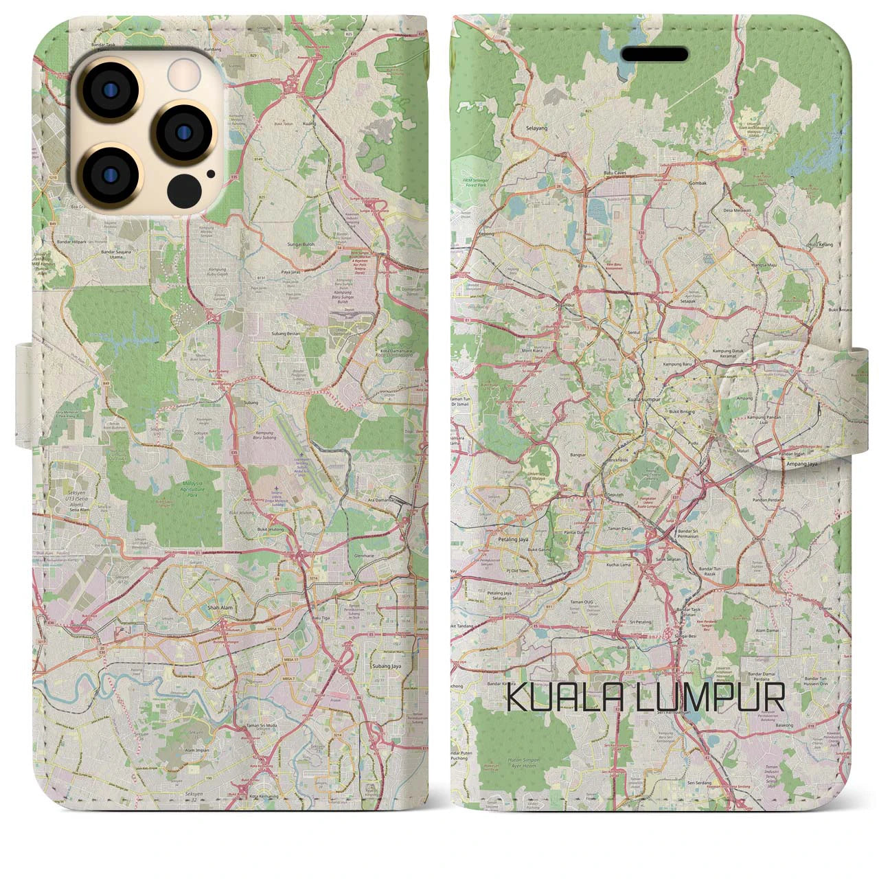【クアラルンプール】地図柄iPhoneケース（手帳両面タイプ・ナチュラル）iPhone 12 Pro Max 用
