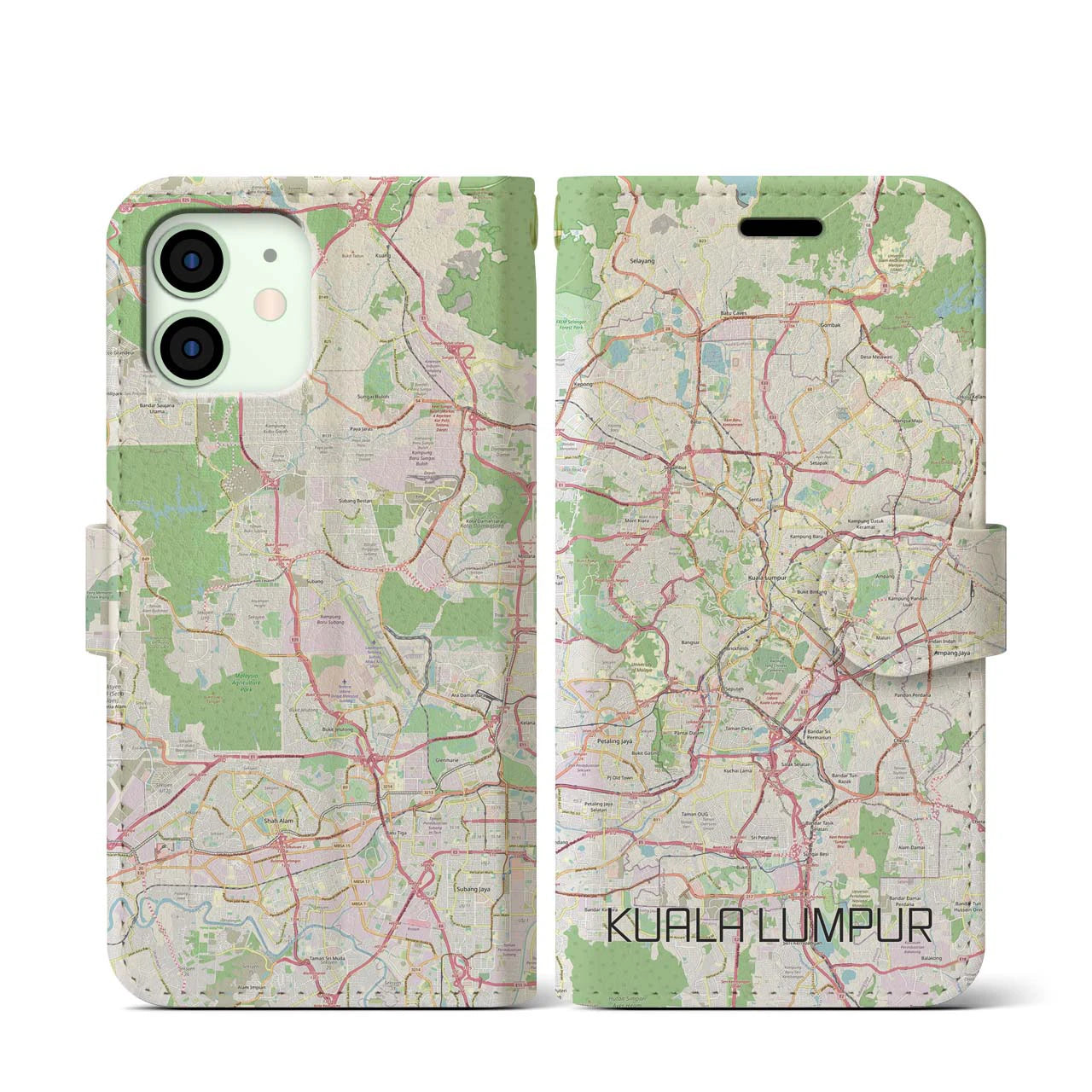 【クアラルンプール】地図柄iPhoneケース（手帳両面タイプ・ナチュラル）iPhone 12 mini 用