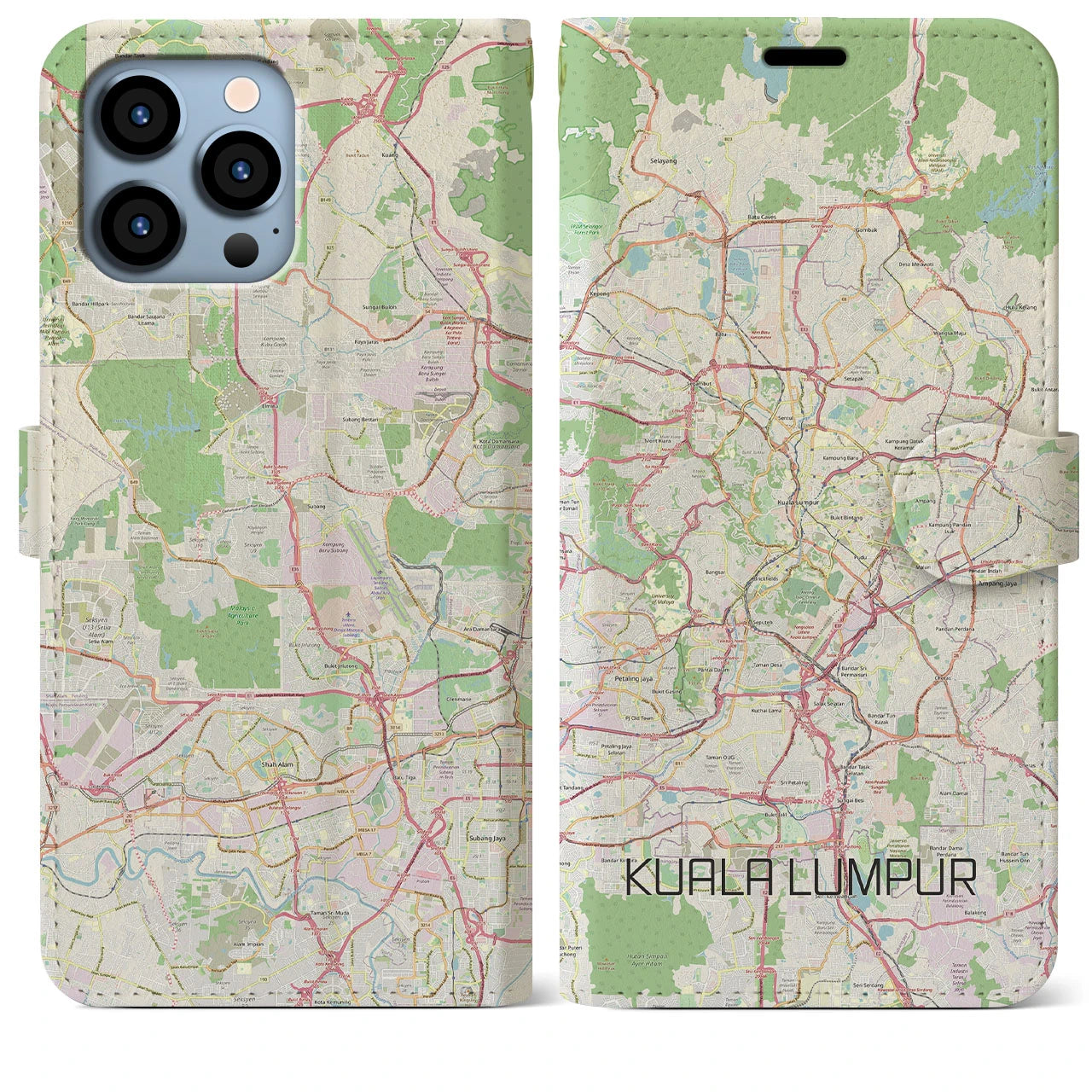 【クアラルンプール】地図柄iPhoneケース（手帳両面タイプ・ナチュラル）iPhone 13 Pro Max 用