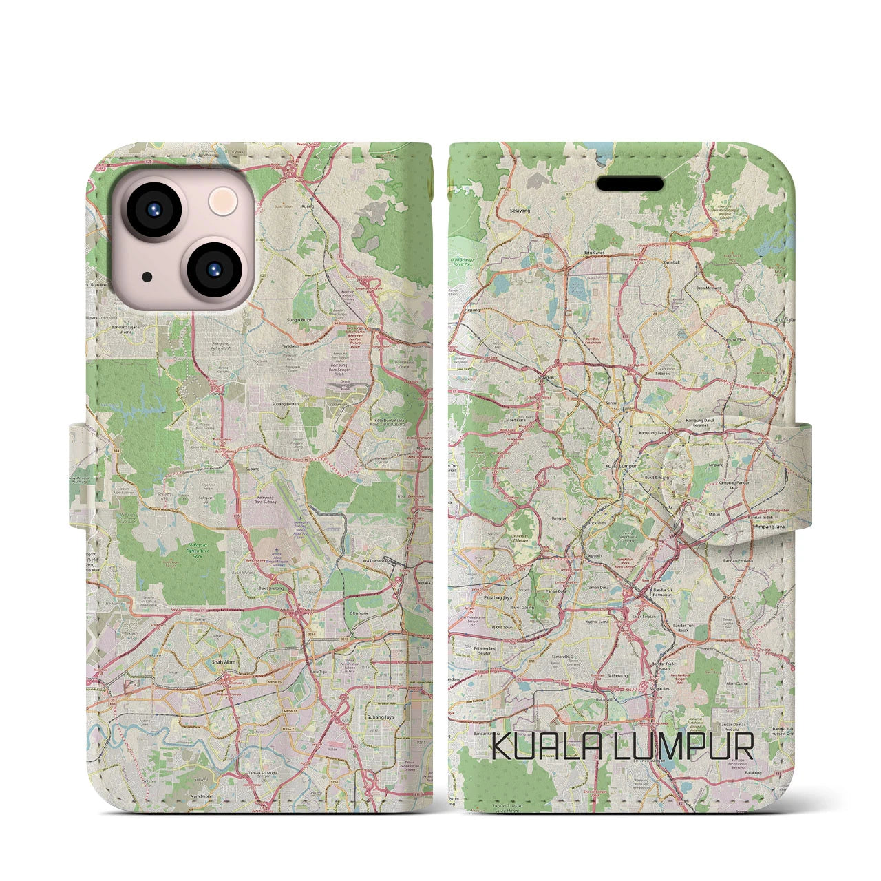 【クアラルンプール】地図柄iPhoneケース（手帳両面タイプ・ナチュラル）iPhone 13 mini 用