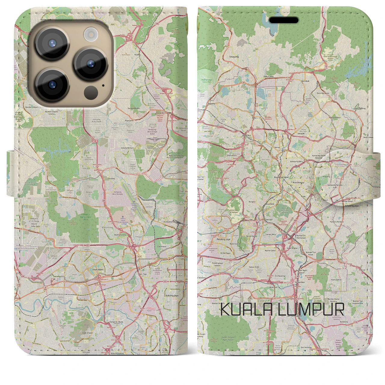 【クアラルンプール】地図柄iPhoneケース（手帳両面タイプ・ナチュラル）iPhone 14 Pro Max 用