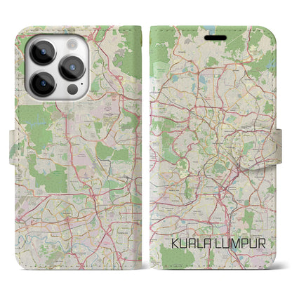 【クアラルンプール（マレーシア）】地図柄iPhoneケース（手帳タイプ）ナチュラル・iPhone 14 Pro 用
