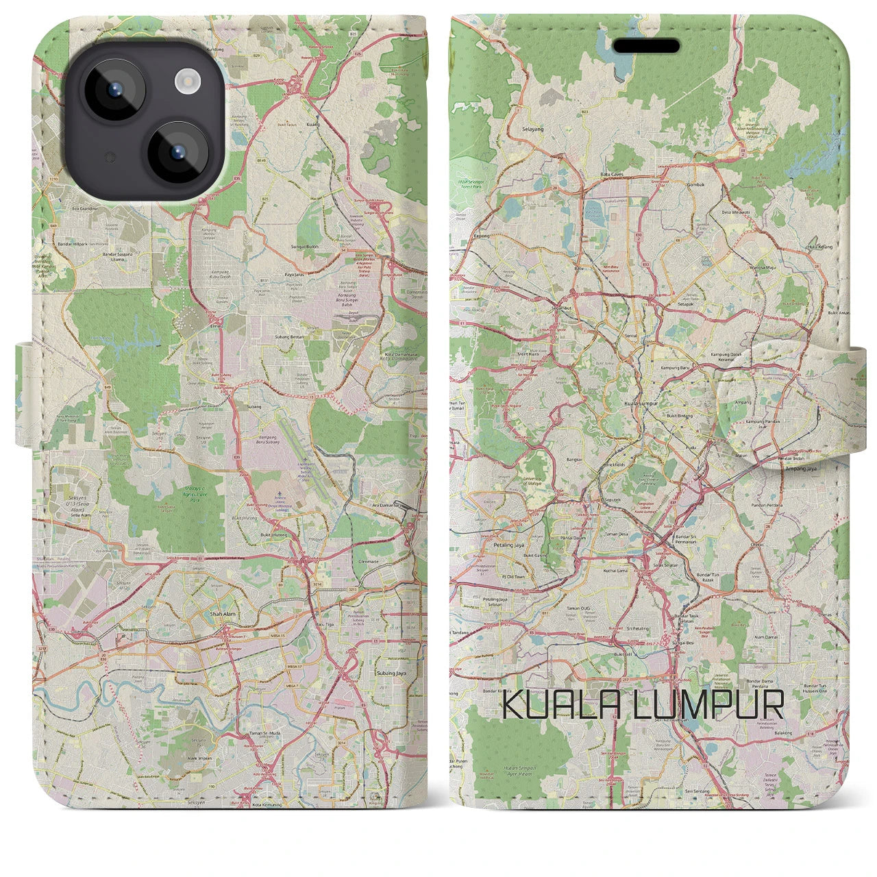 【クアラルンプール】地図柄iPhoneケース（手帳両面タイプ・ナチュラル）iPhone 14 Plus 用