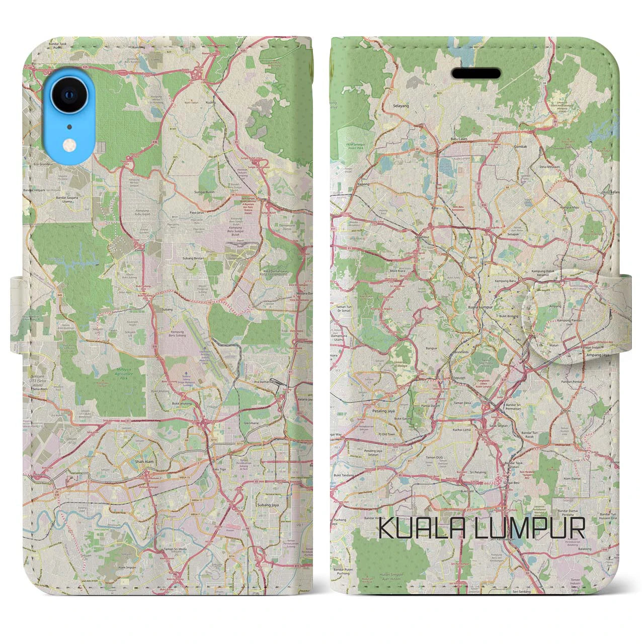 【クアラルンプール】地図柄iPhoneケース（手帳両面タイプ・ナチュラル）iPhone XR 用