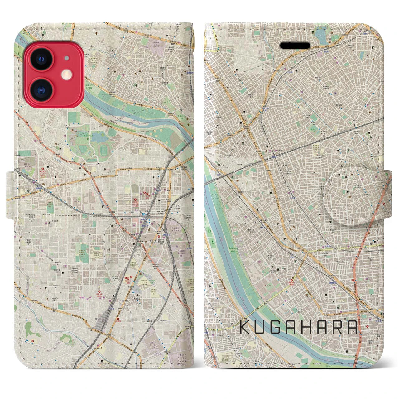 【久が原】地図柄iPhoneケース（手帳両面タイプ・ナチュラル）iPhone 11 用