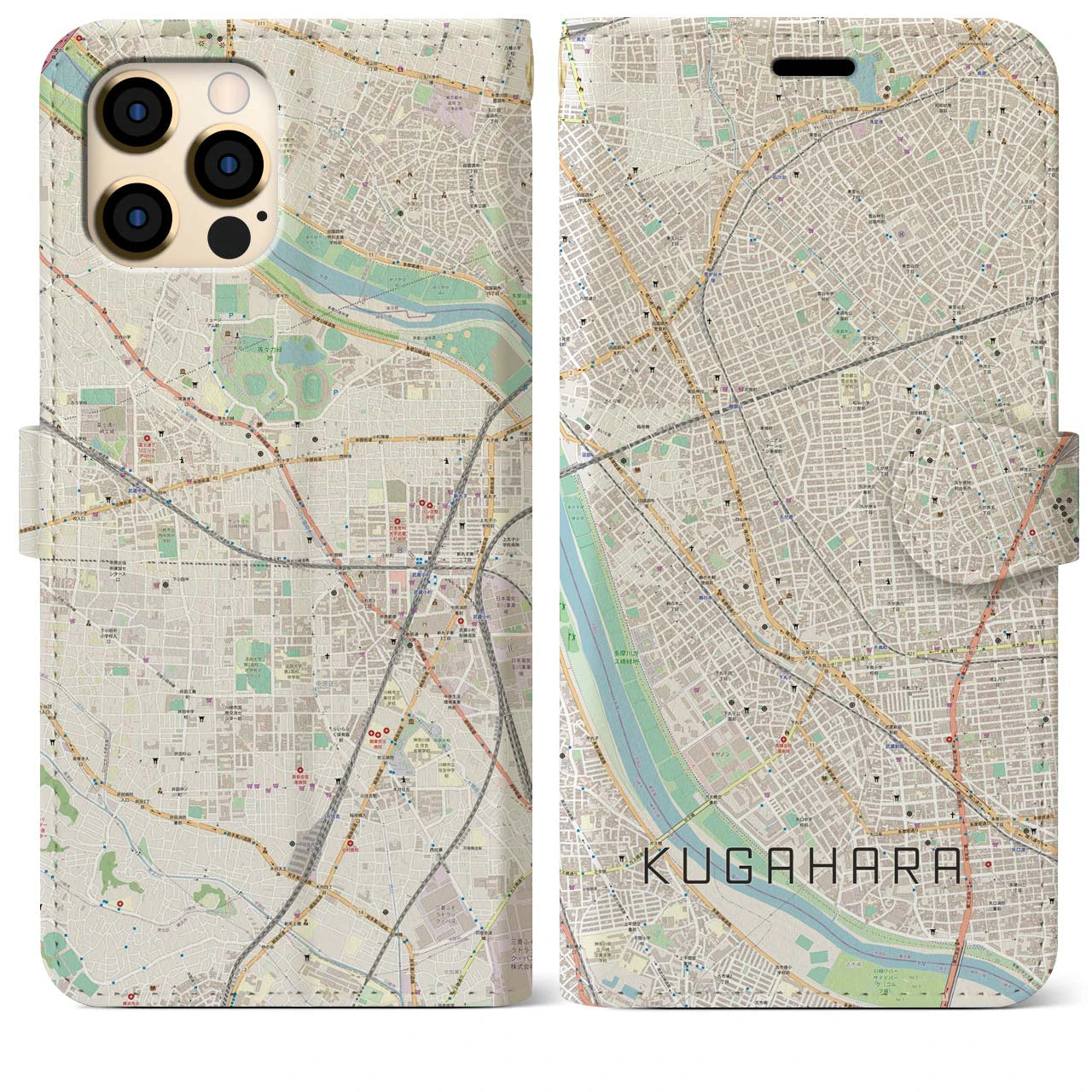 【久が原】地図柄iPhoneケース（手帳両面タイプ・ナチュラル）iPhone 12 Pro Max 用