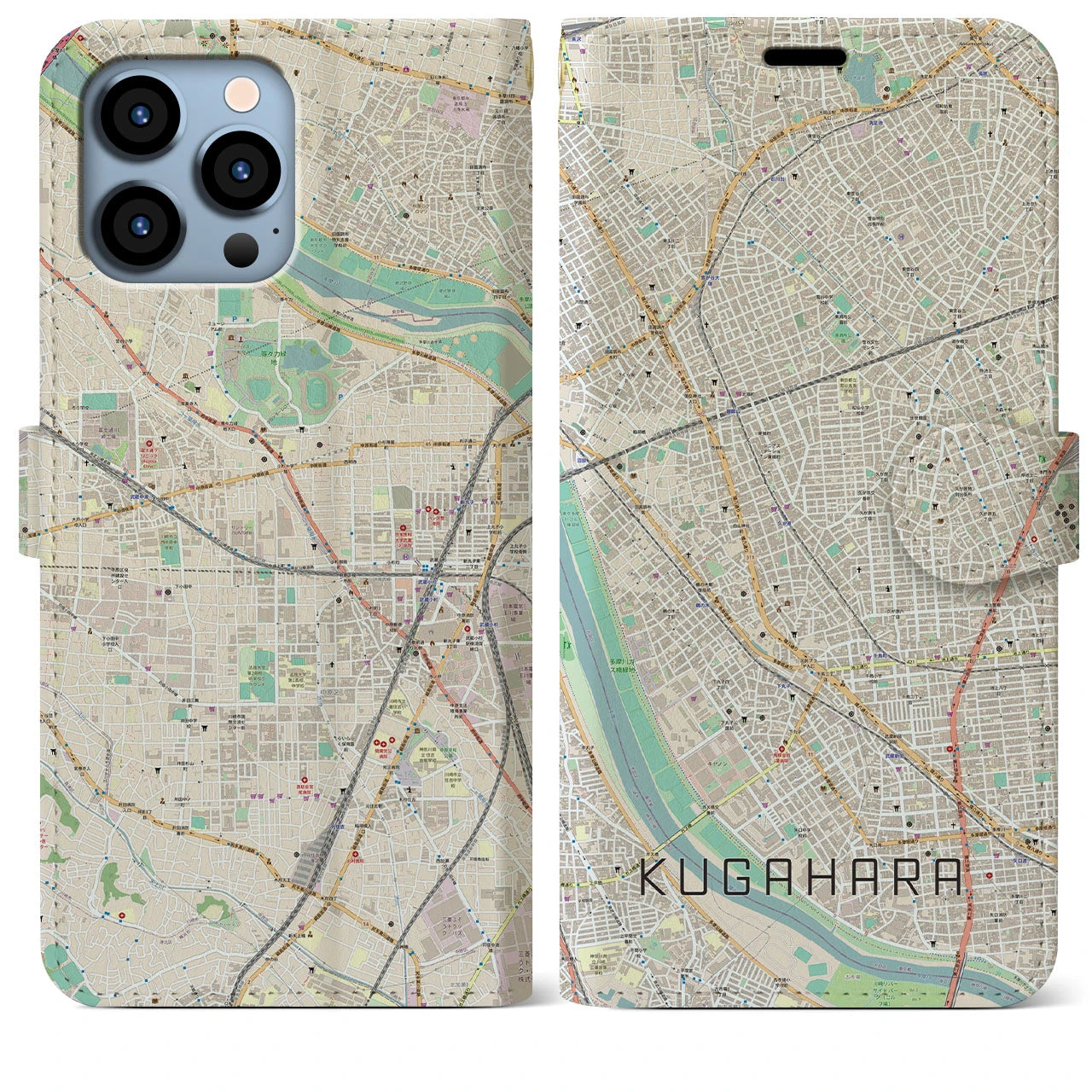 【久が原】地図柄iPhoneケース（手帳両面タイプ・ナチュラル）iPhone 13 Pro Max 用