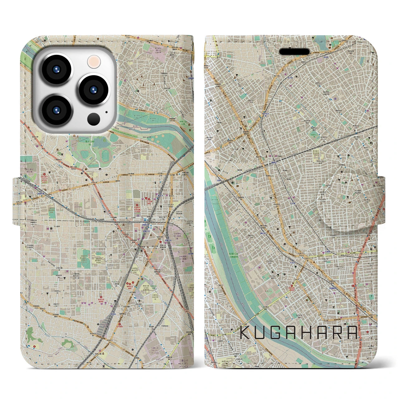 【久が原】地図柄iPhoneケース（手帳両面タイプ・ナチュラル）iPhone 13 Pro 用