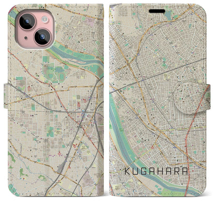 【久が原（東京都）】地図柄iPhoneケース（手帳タイプ）ナチュラル・iPhone 15 Plus 用