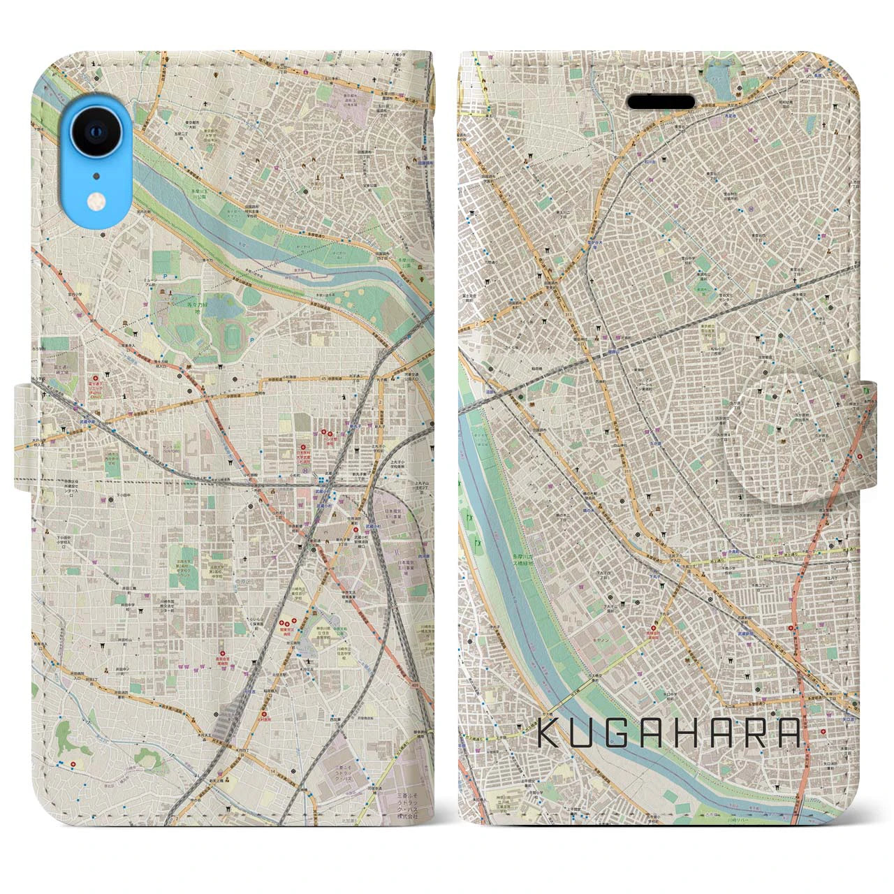 【久が原】地図柄iPhoneケース（手帳両面タイプ・ナチュラル）iPhone XR 用