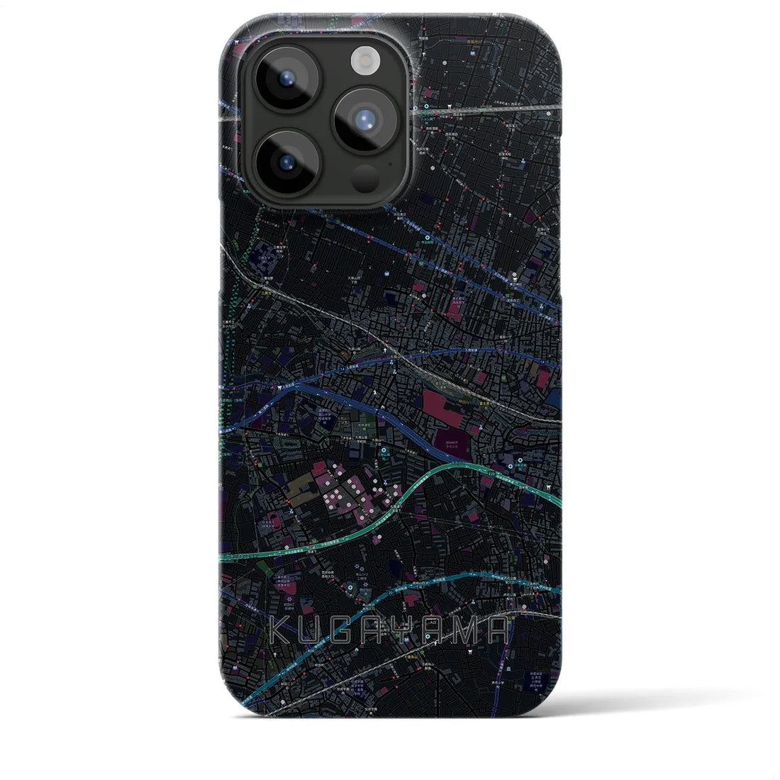 【久我山】地図柄iPhoneケース（バックカバータイプ・ブラック）iPhone 15 Pro Max 用