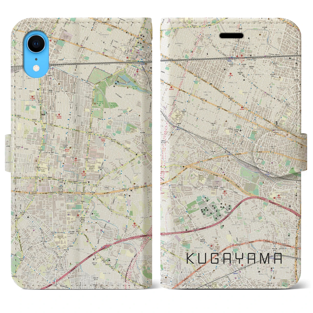 【久我山】地図柄iPhoneケース（手帳両面タイプ・ナチュラル）iPhone XR 用