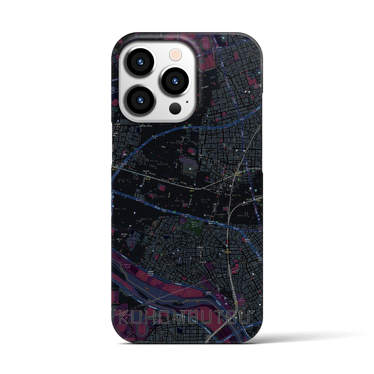 【九品仏】地図柄iPhoneケース（バックカバータイプ・ブラック）iPhone 13 Pro 用
