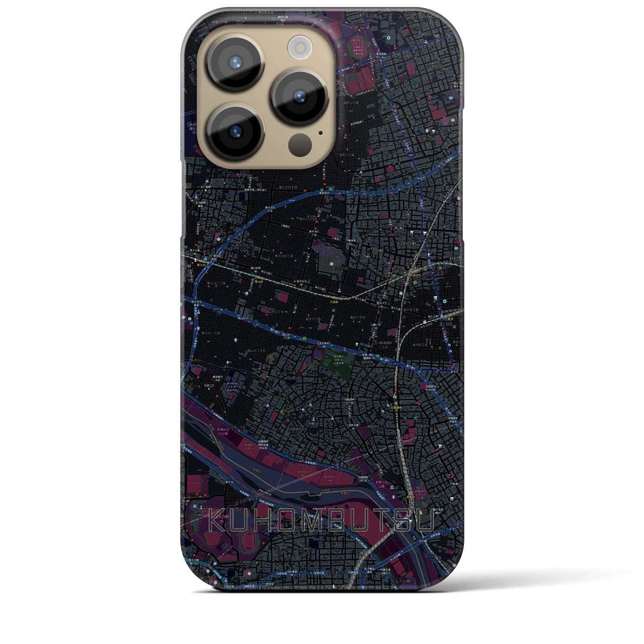 【九品仏】地図柄iPhoneケース（バックカバータイプ・ブラック）iPhone 14 Pro Max 用