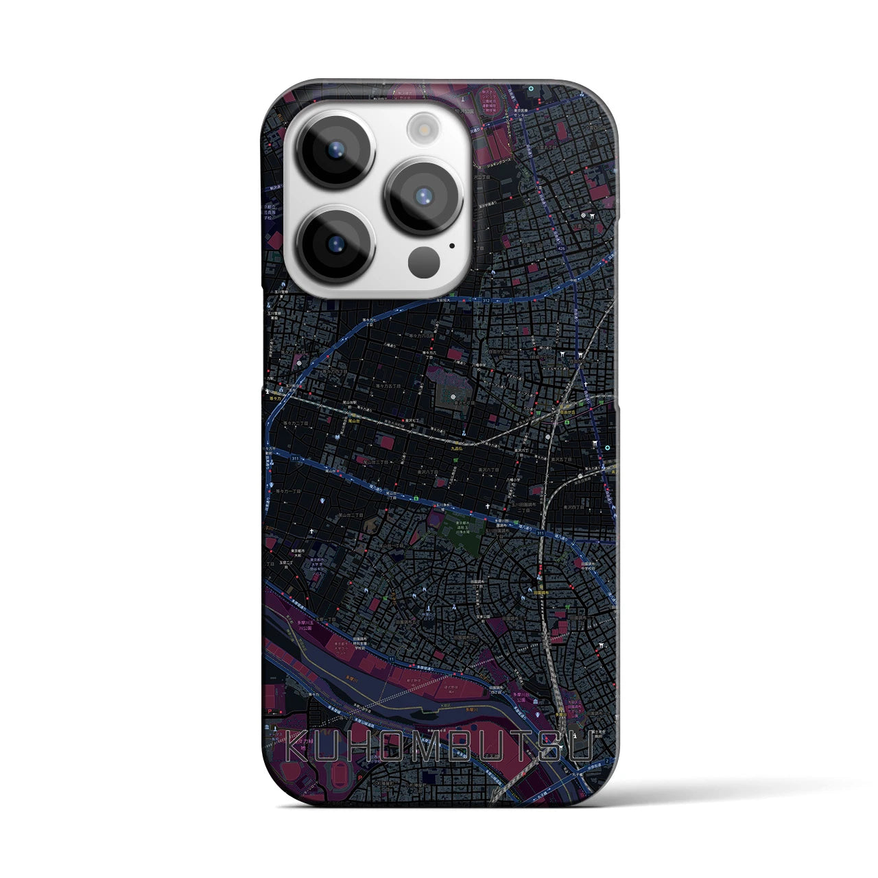 【九品仏】地図柄iPhoneケース（バックカバータイプ・ブラック）iPhone 14 Pro 用