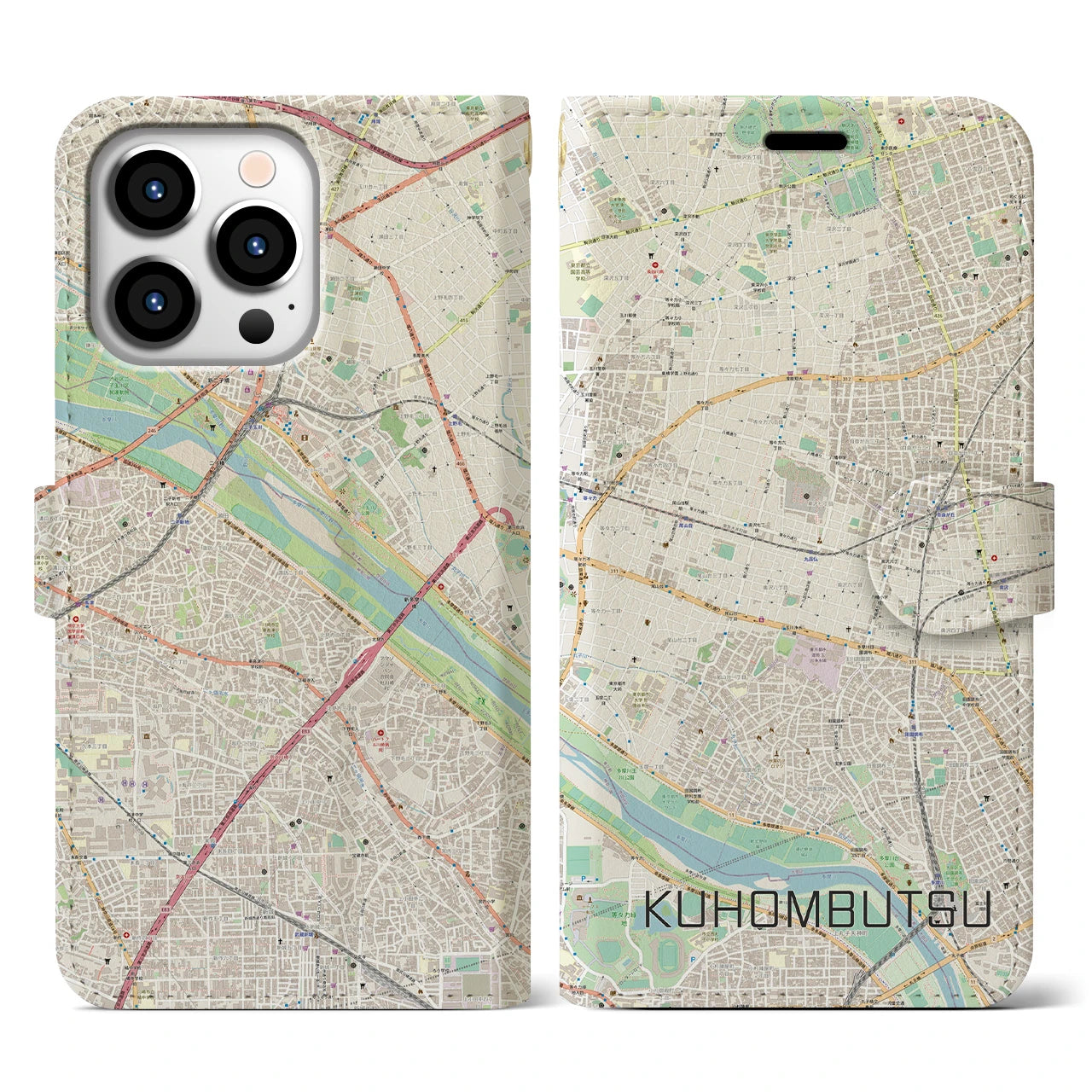 【九品仏】地図柄iPhoneケース（手帳両面タイプ・ナチュラル）iPhone 13 Pro 用